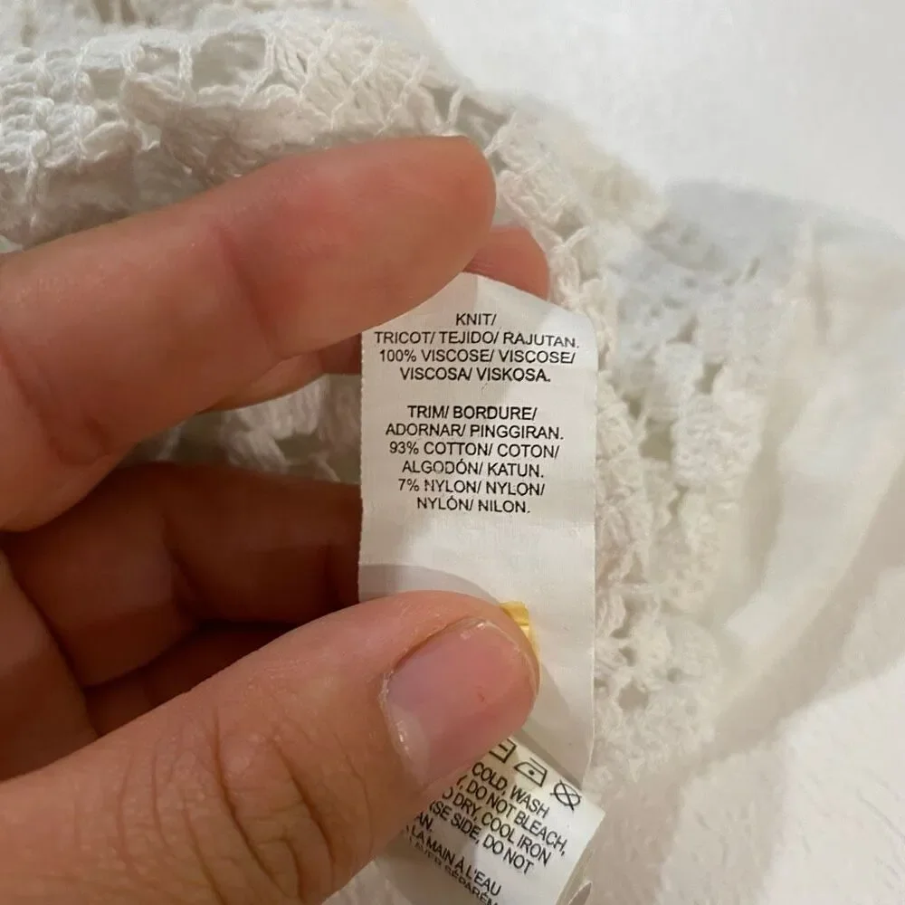 Lucky Brand Crochet Lace Top Medium Boho Ivory Short Sleeve Blouse
